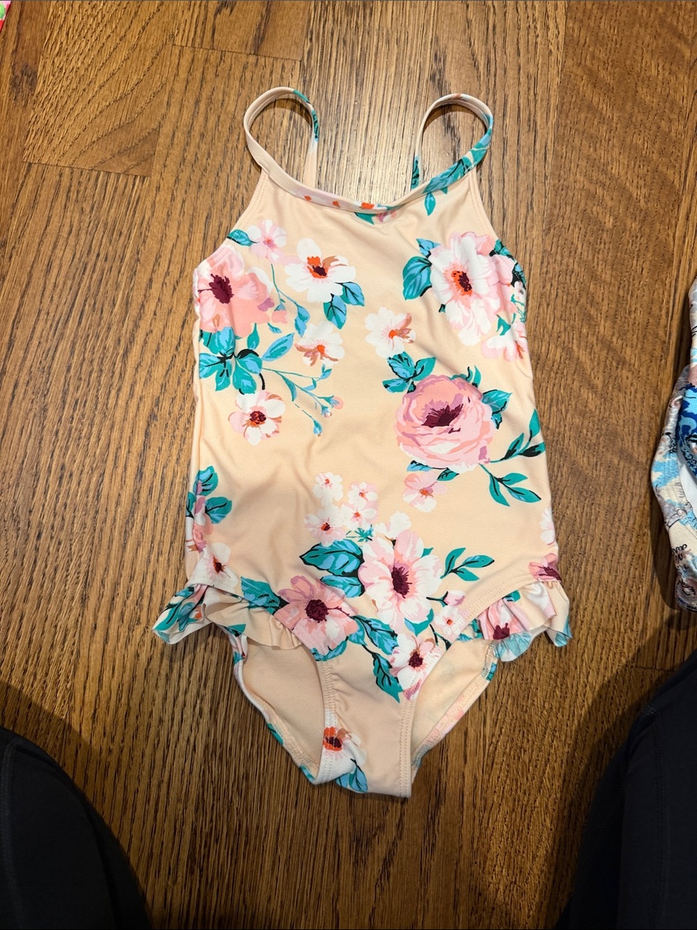 H&M Cream Floral One-Piece Swimsuit with Ruffle Hips